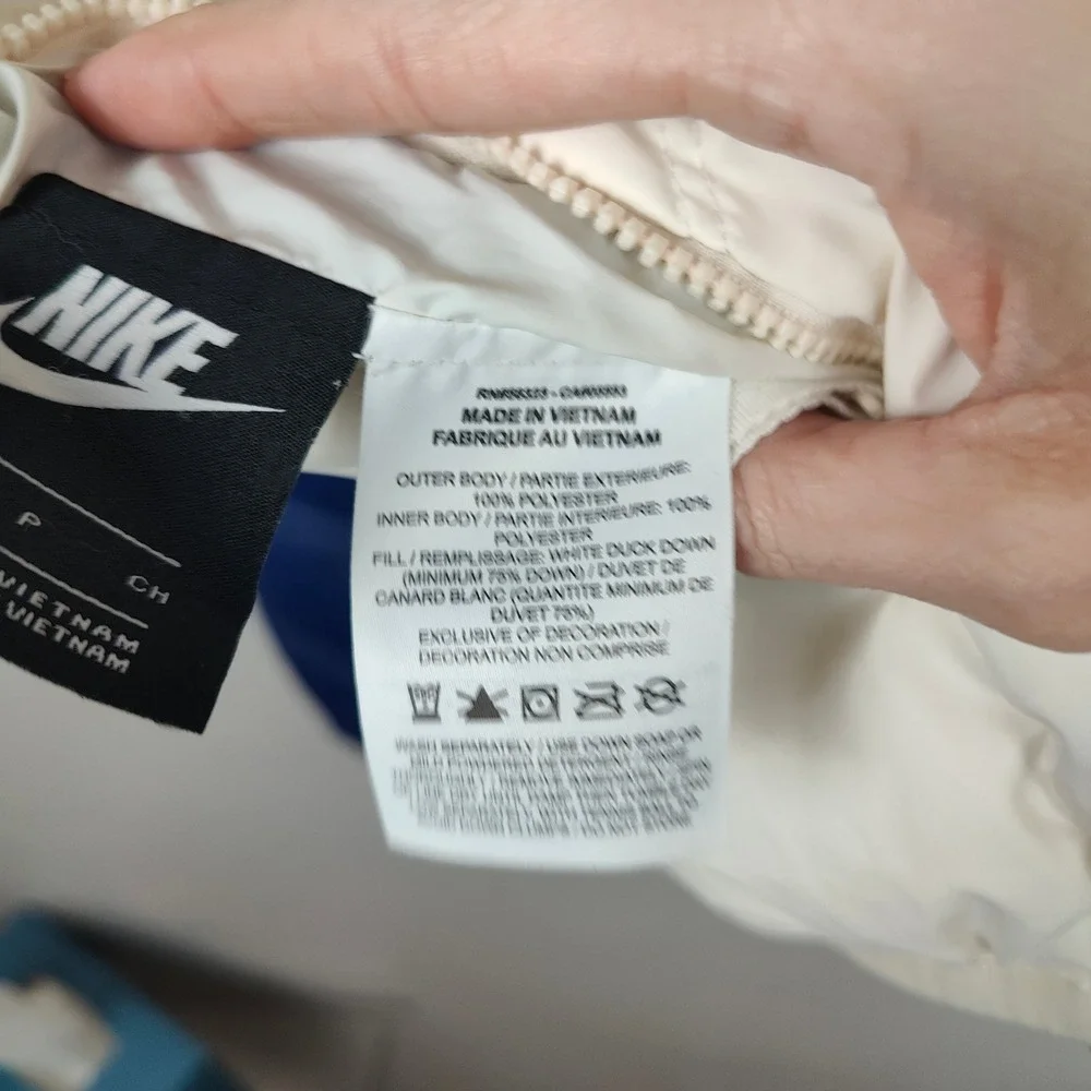 Nike Windrunner Down Fill Hooded Jacket Womens Small White‎ Blue Reversible
